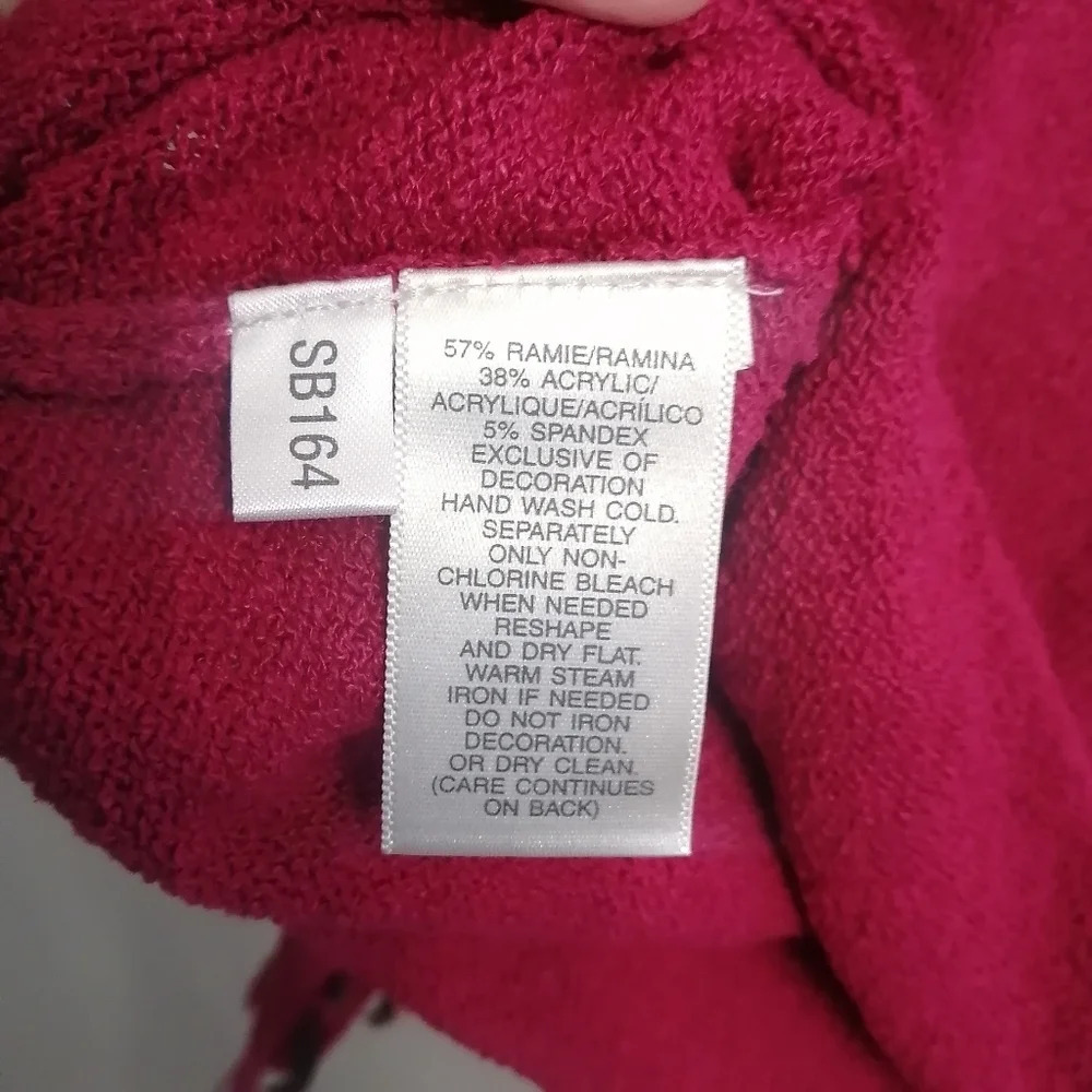 Susan Bristol Y2K Vintage Hand Embroidered Pink Button Up Fringe Cardigan Medium - Picture 10 of 12